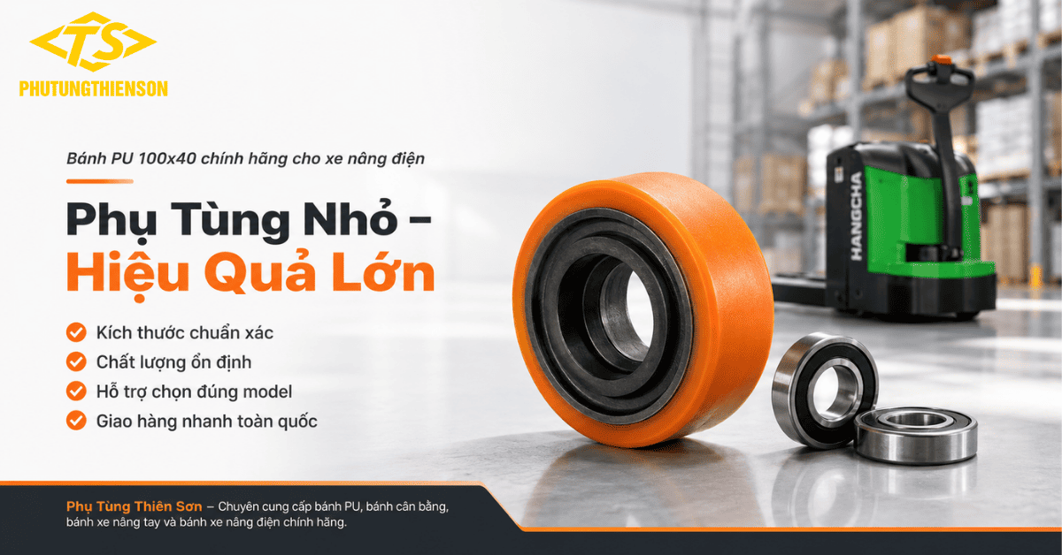 Bánh PU 100x40 chính hãng cho xe nâng điện