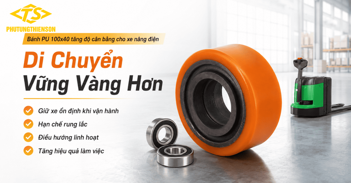 Bánh PU 100x40 tăng độ cân bằng cho xe nâng điện