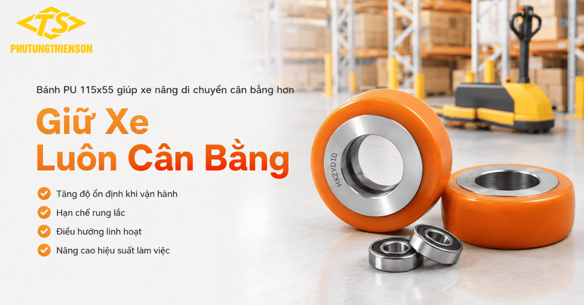 Bánh PU 115x55 giúp xe nâng di chuyển cân bằng hơn