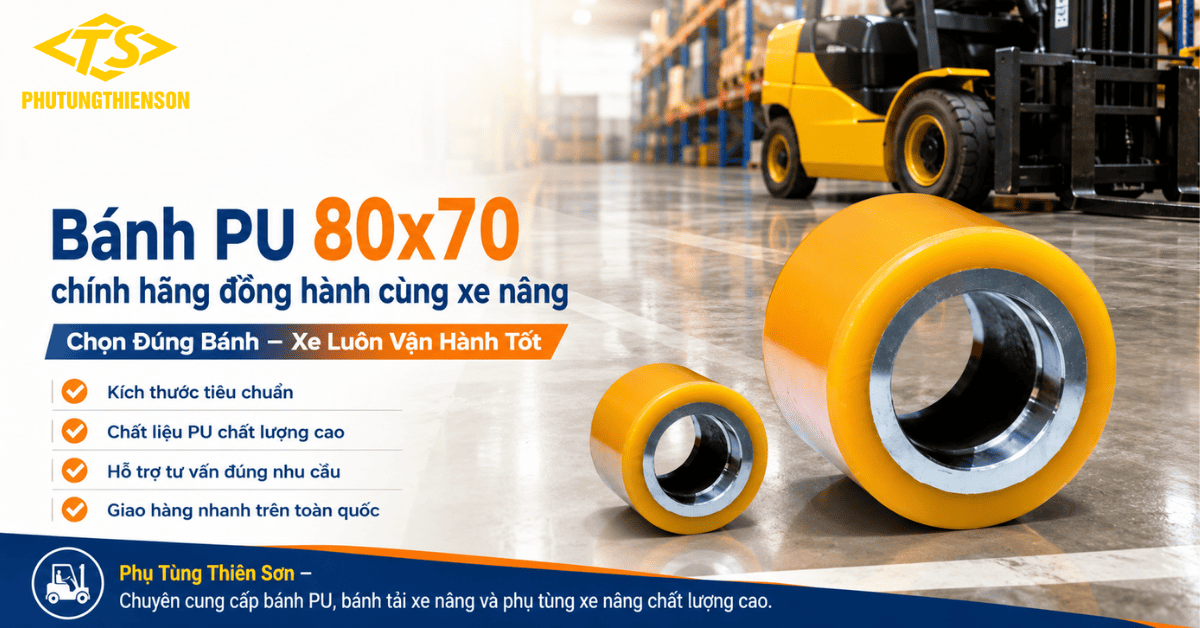 Bánh PU 80x70 chính hãng đồng hành cùng xe nâng