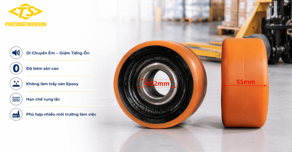 Bánh cao su 140x55 bảo vệ sàn nhà xưởng