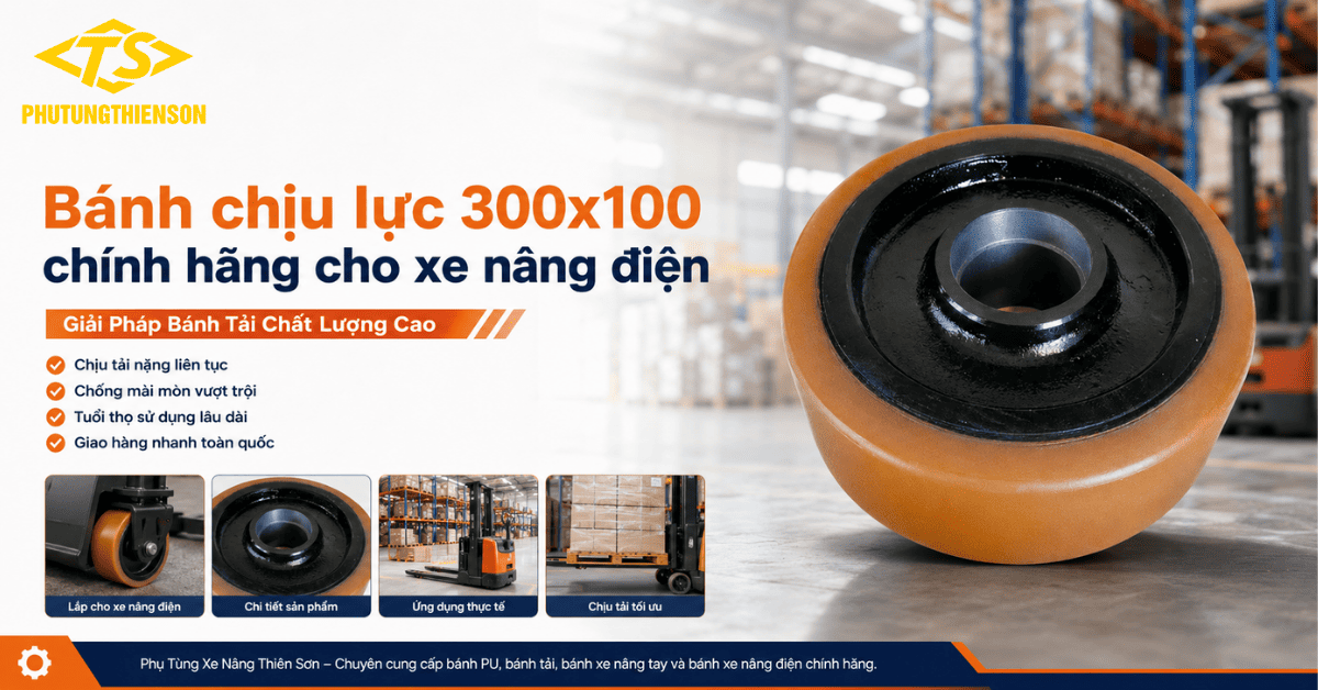 Bánh chịu lực 300x100 chính hãng cho xe nâng điện