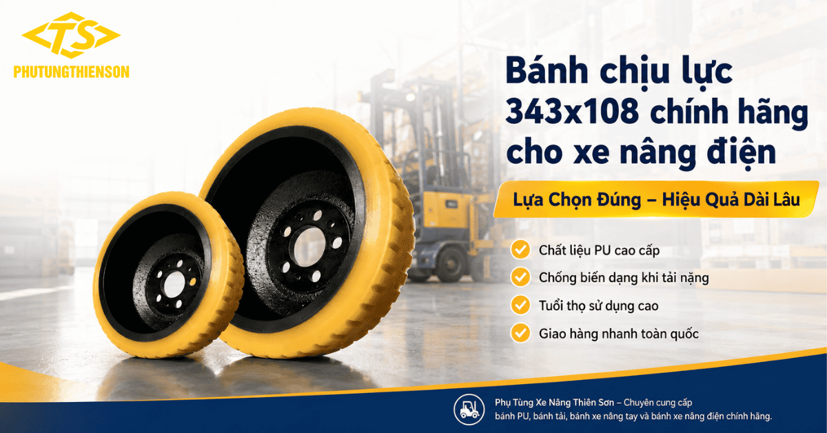 Bánh chịu lực 343x108 chính hãng cho xe nâng điện