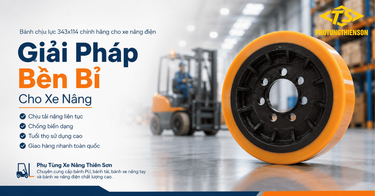 Bánh chịu lực 343x114 chính hãng cho xe nâng điện