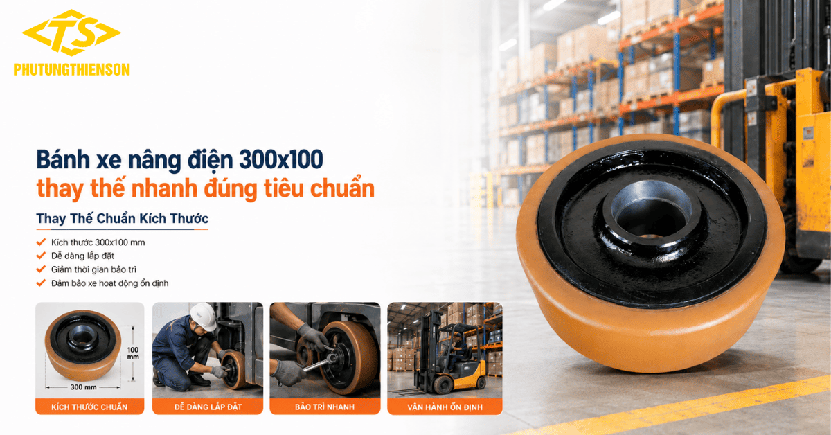 Bánh xe nâng điện 300x100 thay thế nhanh đúng tiêu chuẩn