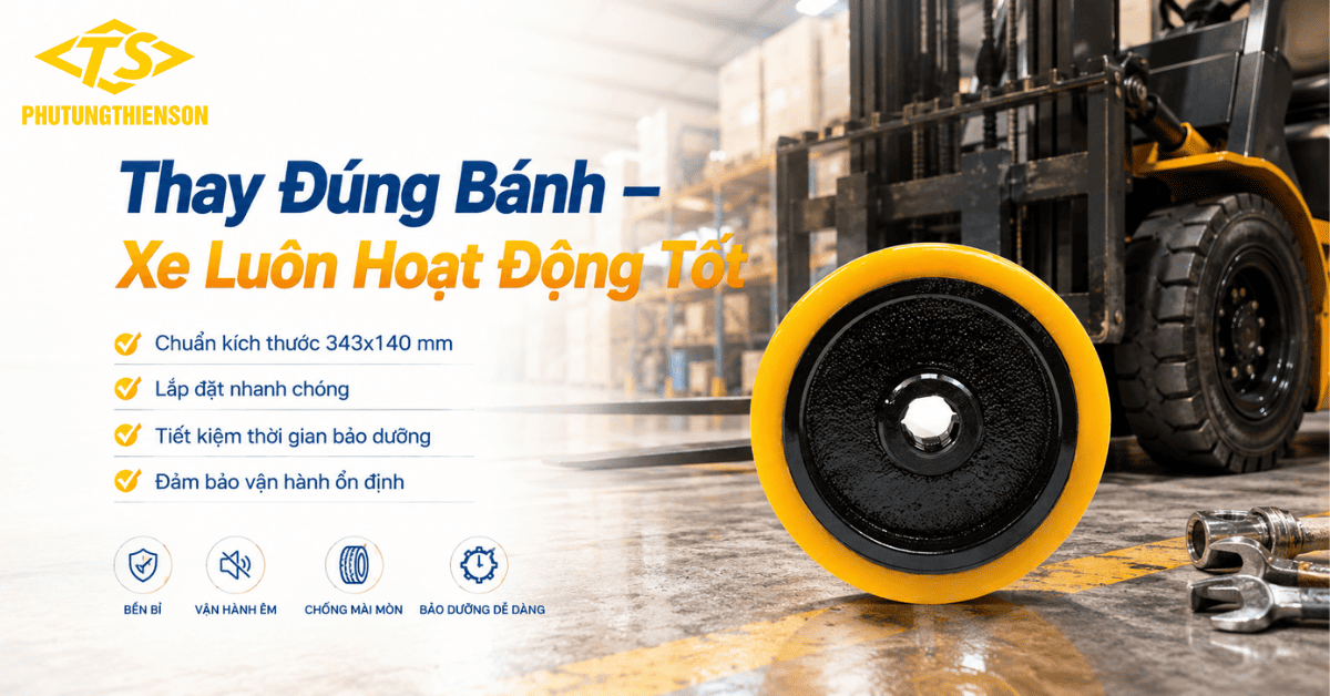 Bánh xe nâng điện 343x140 thay thế đúng kích thước