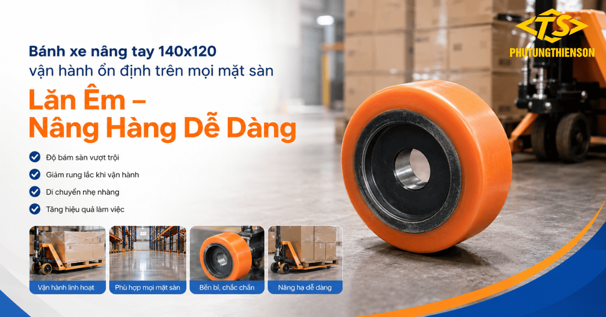Bánh xe nâng tay 140x120 vận hành ổn định trên mọi mặt sàn