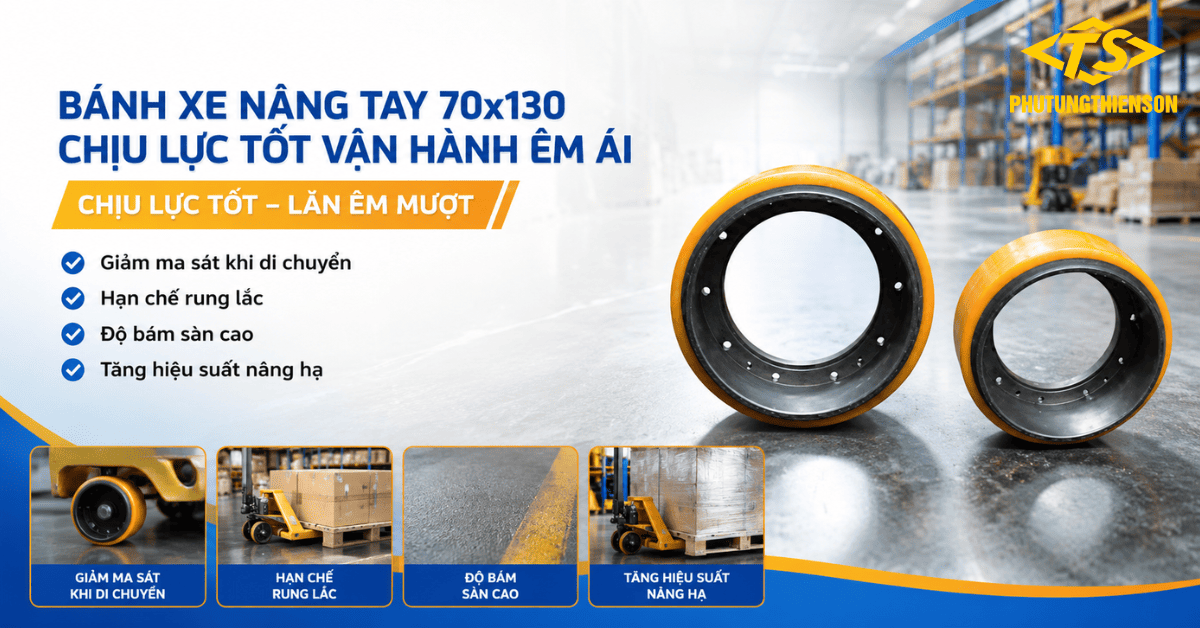 Bánh xe nâng tay 70x130 chịu lực tốt vận hành êm ái