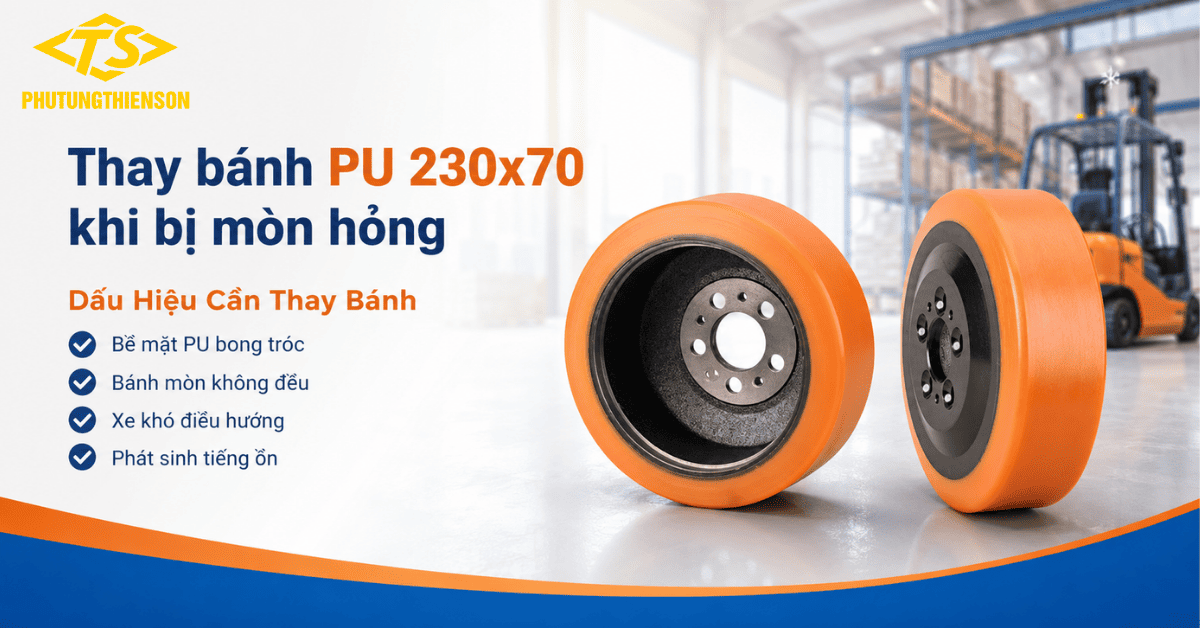 Thay bánh PU 230x70 khi bị mòn hỏng