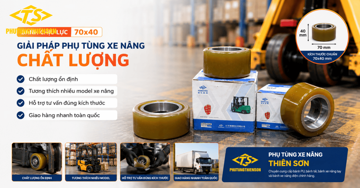 Bánh chịu lực 70x40 chính hãng cho xe nâng điện