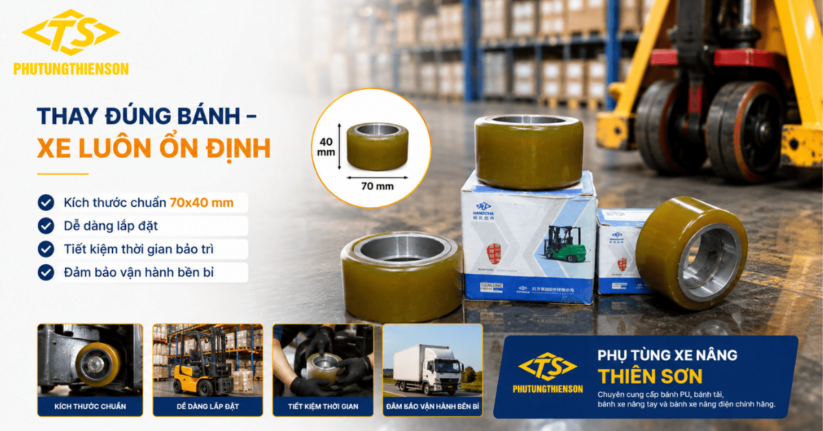 Bánh xe nâng điện 70x40 thay thế đúng kích thước tiêu chuẩn