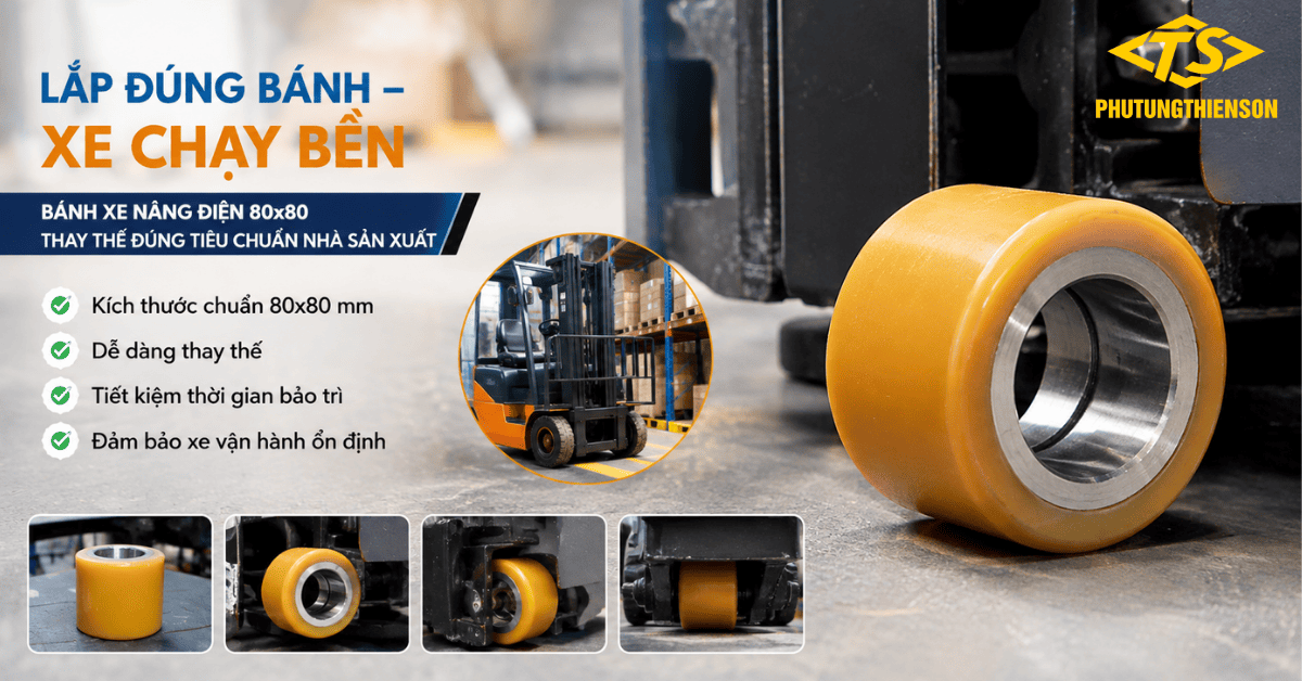 Bánh xe nâng điện 80x80 thay thế đúng tiêu chuẩn nhà sản xuất
