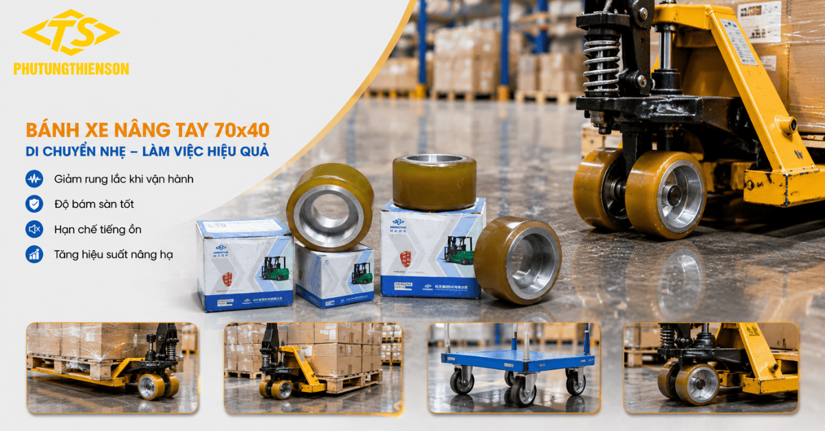 Bánh xe nâng tay 70x40 vận hành êm ái giảm ma sát