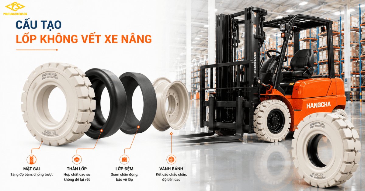 Cấu tạo lốp không vết xe nâng