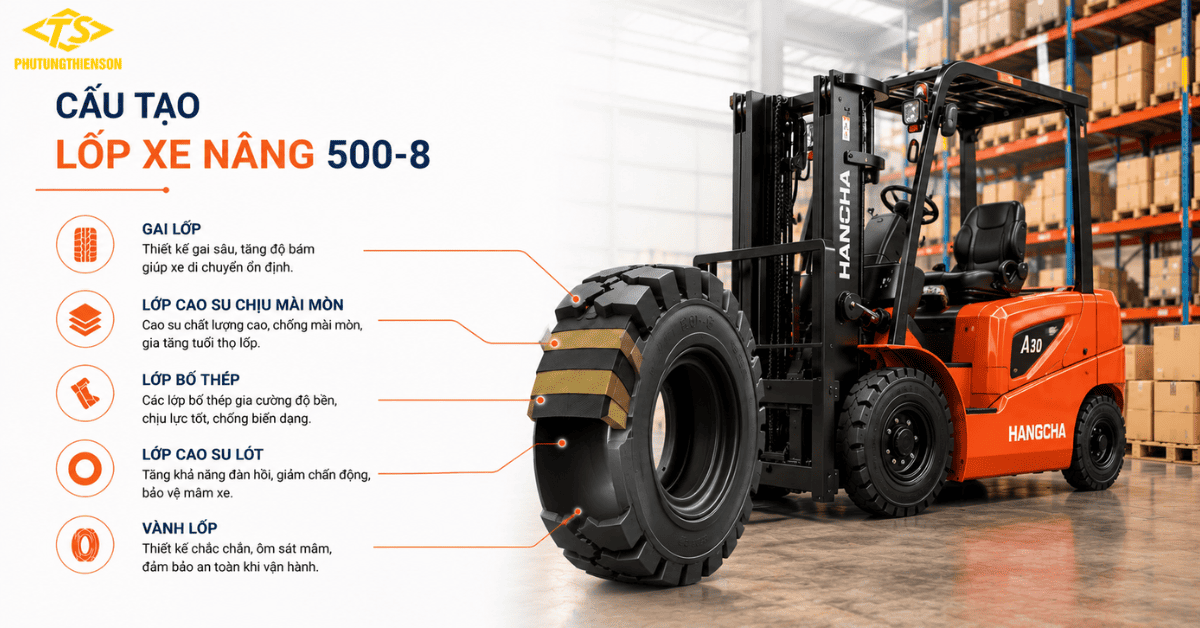 Cấu tạo lốp xe nâng 500-8