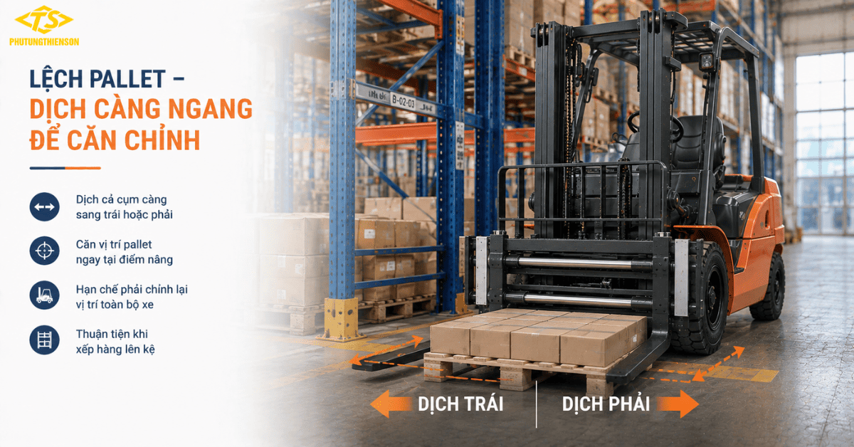 Dịch giá xe nâng giúp căn chỉnh pallet trái phải chính xác