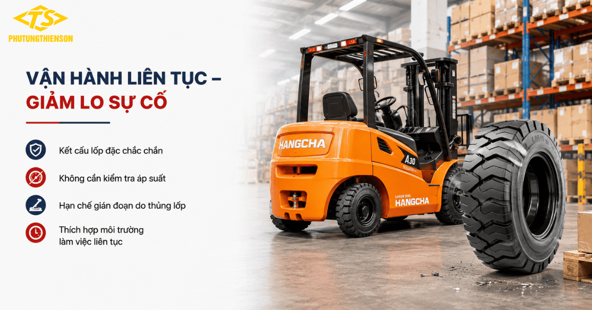 Lốp đặc xe nâng 550-15 hạn chế sự cố thủng lốp