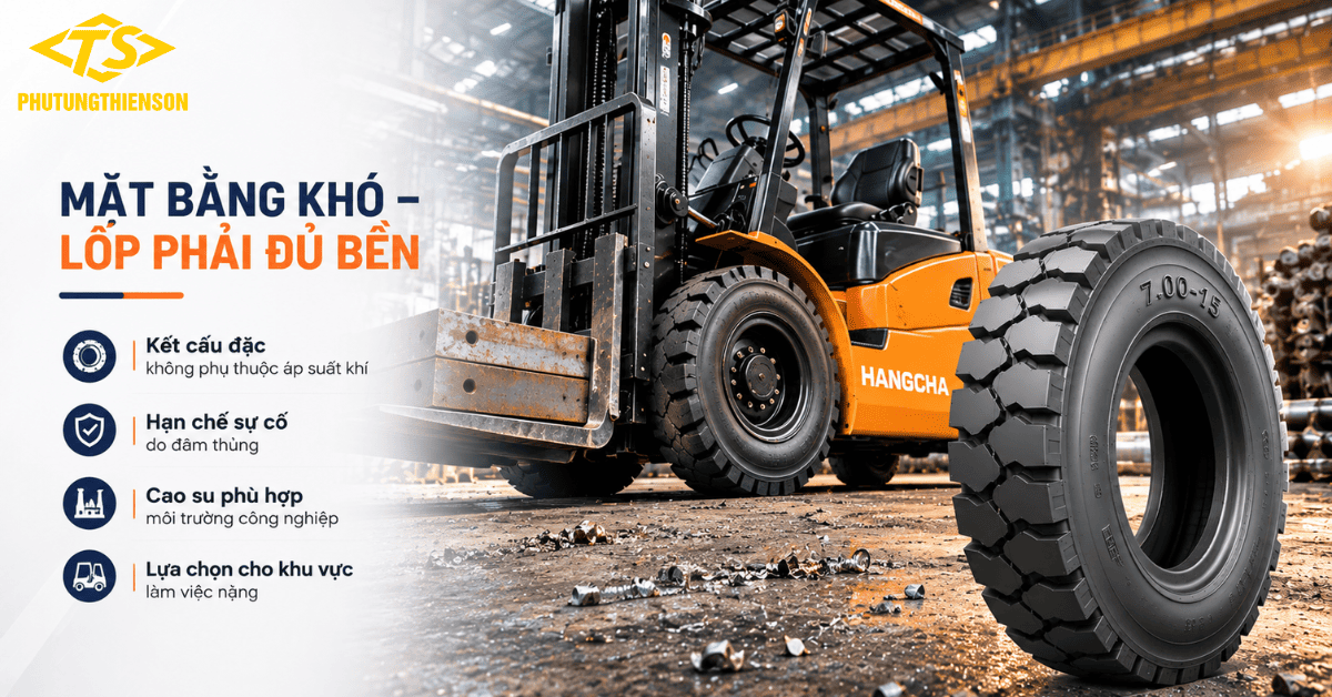 Lốp đặc xe nâng 700-15 – Chủ động trước vật sắc nhọn