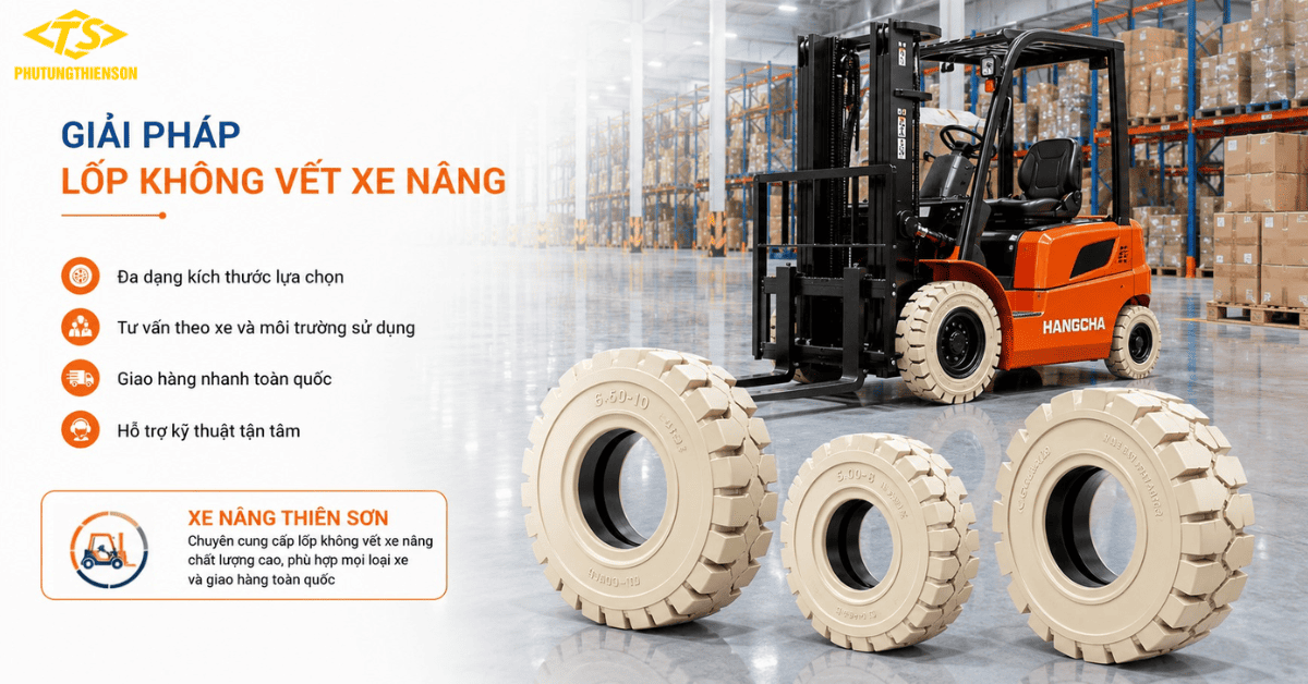 Lốp không vết xe nâng Thiên Sơn đa dạng kích thước