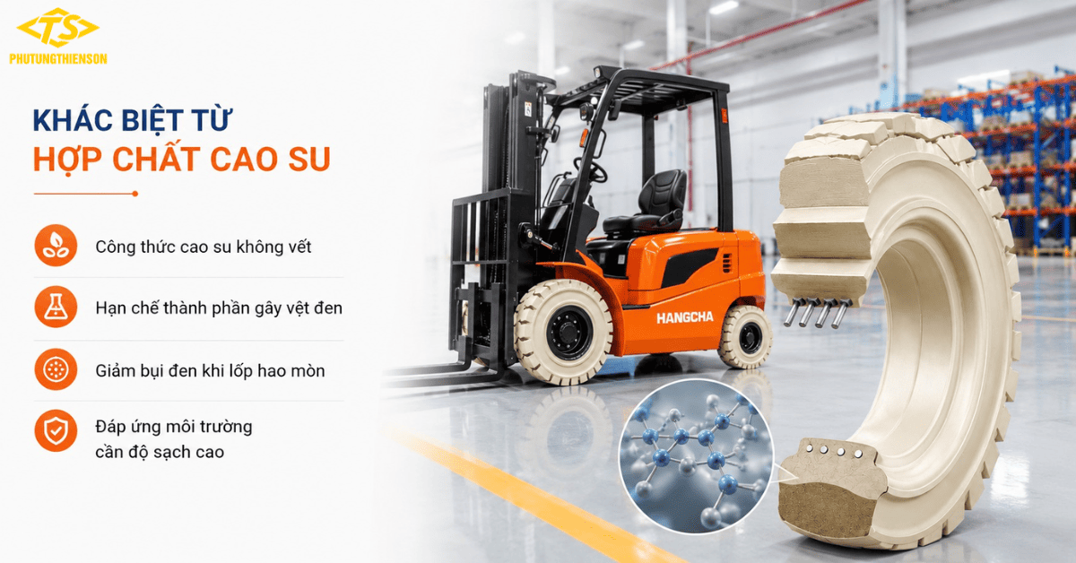 Lốp không vết xe nâng với hợp chất cao su chuyên dụng