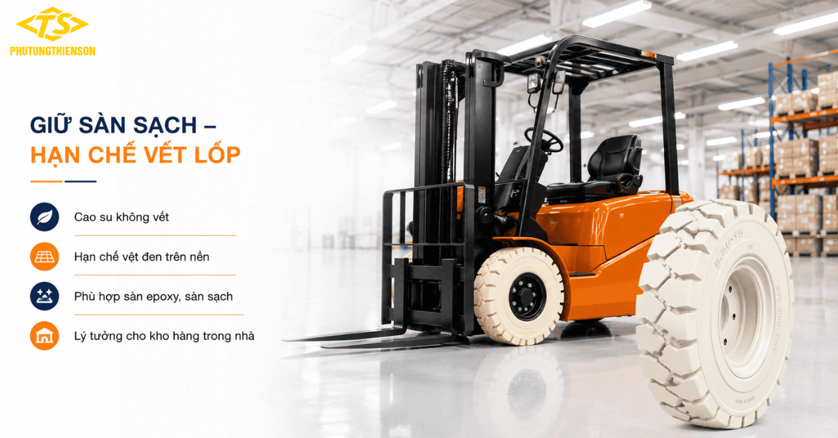 Lốp trắng xe nâng 550-15 bảo vệ mặt sàn