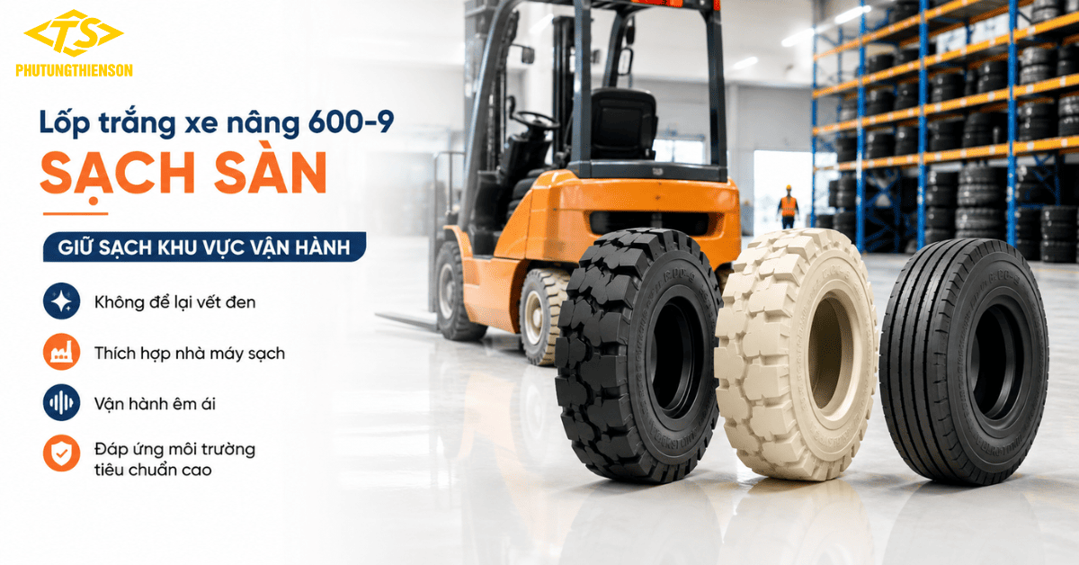 Lốp trắng xe nâng 600-9 sạch sàn