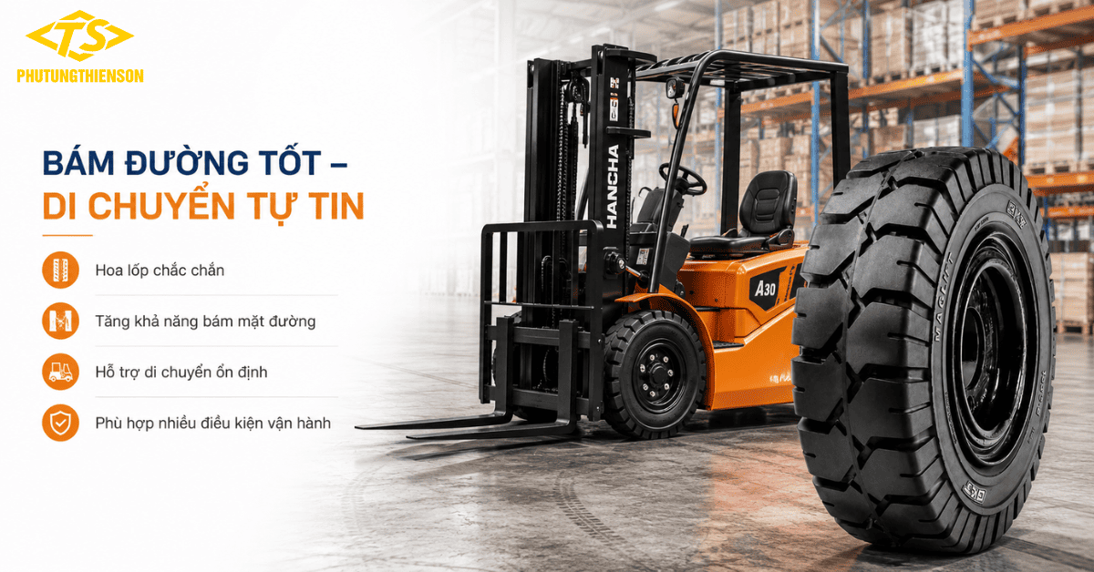 Lốp xe nâng 550-15 tăng độ bám khi vận hành