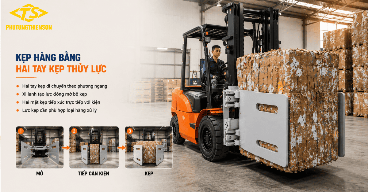 Nguyên lý hoạt động của kẹp vuông xe nâng thủy lực