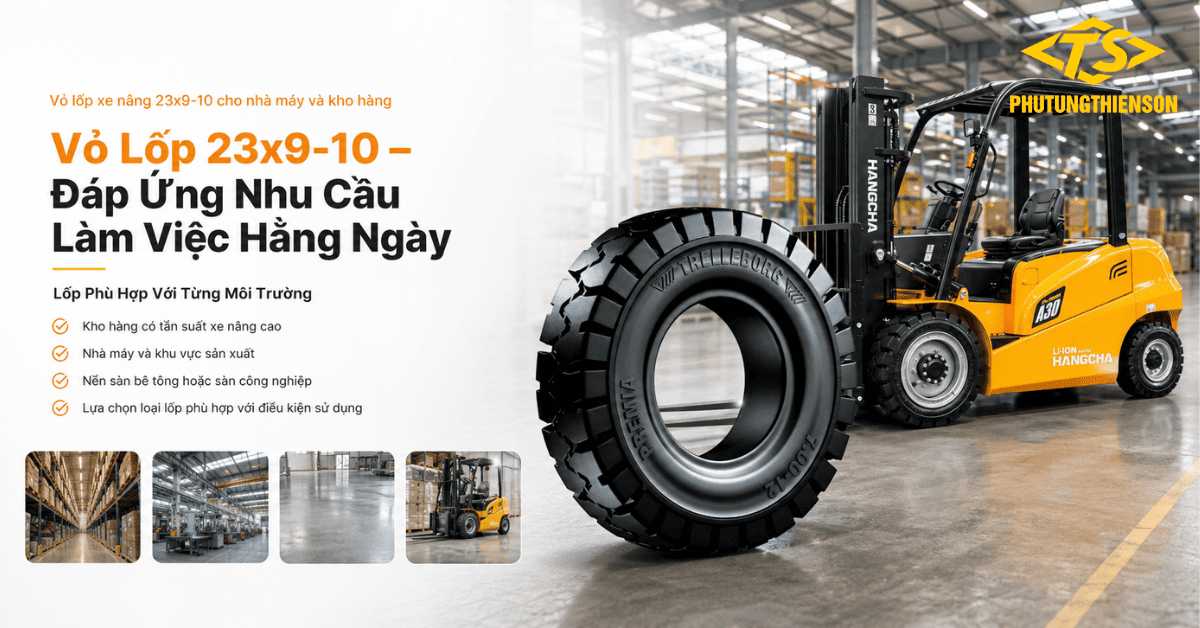 Vỏ lốp xe nâng 23x9-10 cho nhà máy và kho hàng