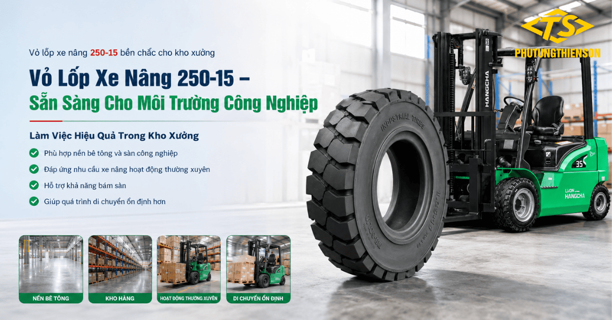 Vỏ lốp xe nâng 250-15 bền chắc cho kho xưởng