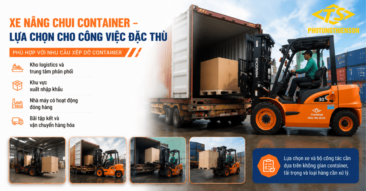 Xe nâng chui container giá rẻ cho kho logistics