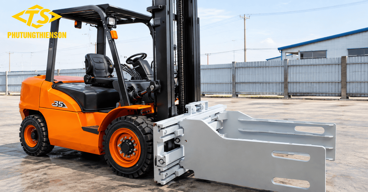 Xe nâng kẹp vuông nâng kiện giấy bông vải và phế liệu