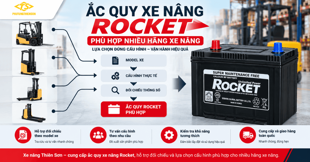 Ắc quy xe nâng Rocket – Phù hợp nhiều hãng xe