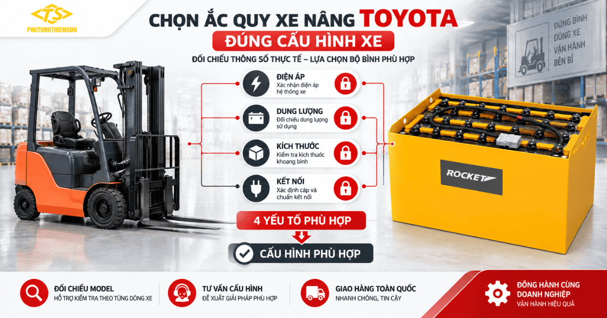 Ắc quy xe nâng Toyota cần chọn đúng thông số