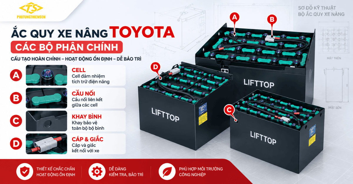 Ắc quy xe nâng Toyota và các bộ phận chính