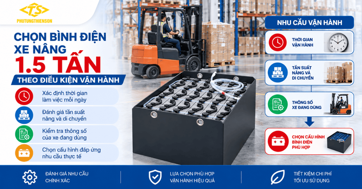 Bình điện xe nâng 1.5 tấn – Chọn đúng bình theo điều kiện vận hành