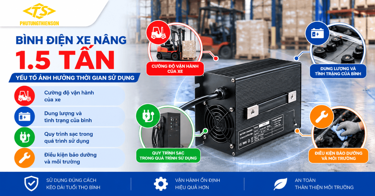 Bình điện xe nâng 1.5 tấn – Những yếu tố ảnh hưởng thời gian sử dụng