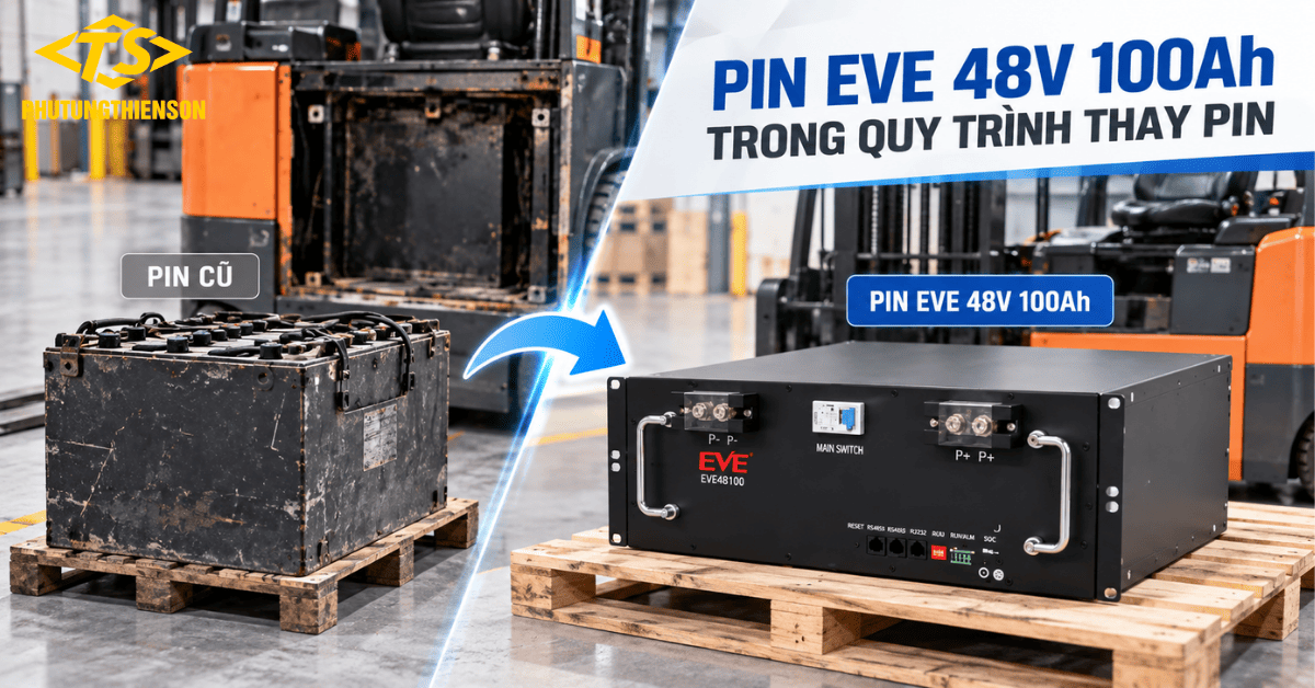 Pin Eve 48V 100Ah trong quy trình thay pin