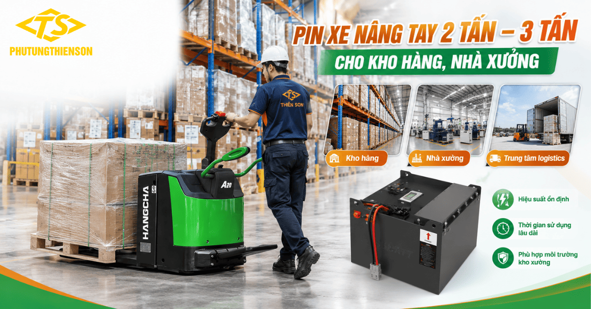 Ứng dụng Pin xe nâng tay 2 tấn – 3 tấn trong kho hàng