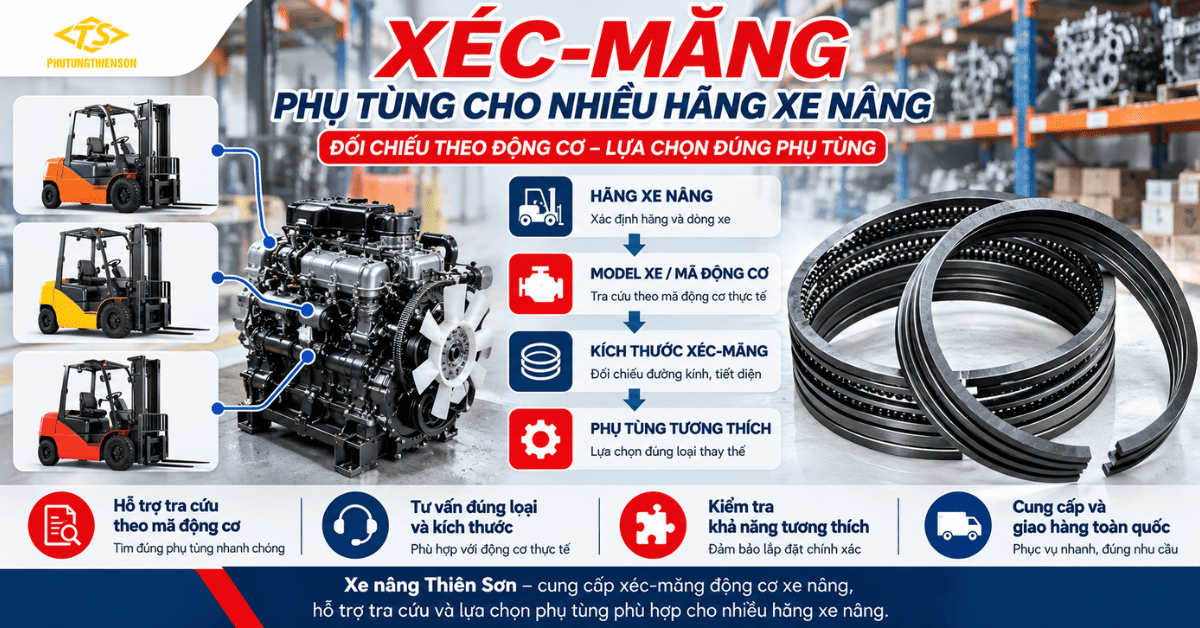 Xéc-măng xe nâng phù hợp nhiều hãng động cơ